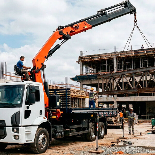 Caminhão munck em obra de construção